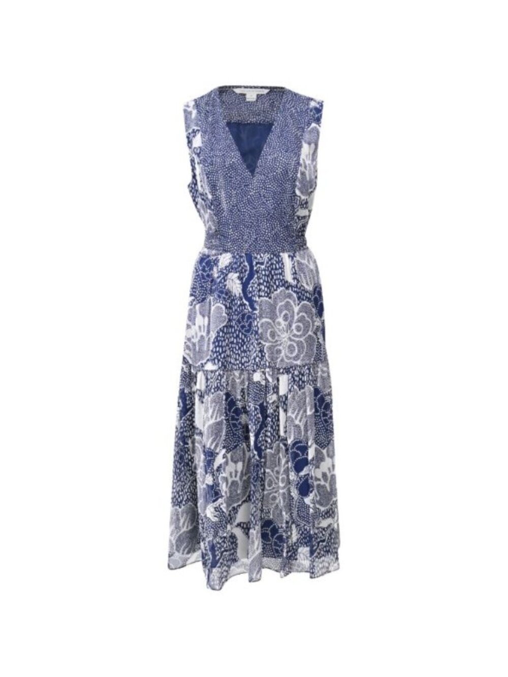 diane von furstenberg Navy Silk Vanya Dress Sz 14 Lined Tie Front Or Back